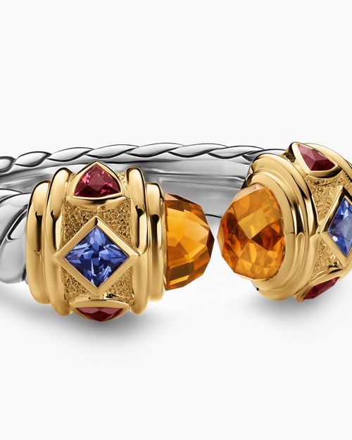 Womens Renaissance® Color Ring in Sterling Silver with 14K Yellow Gold, Madeira Citrine, Tanzanite and Rhodolite Garnet, 10mm