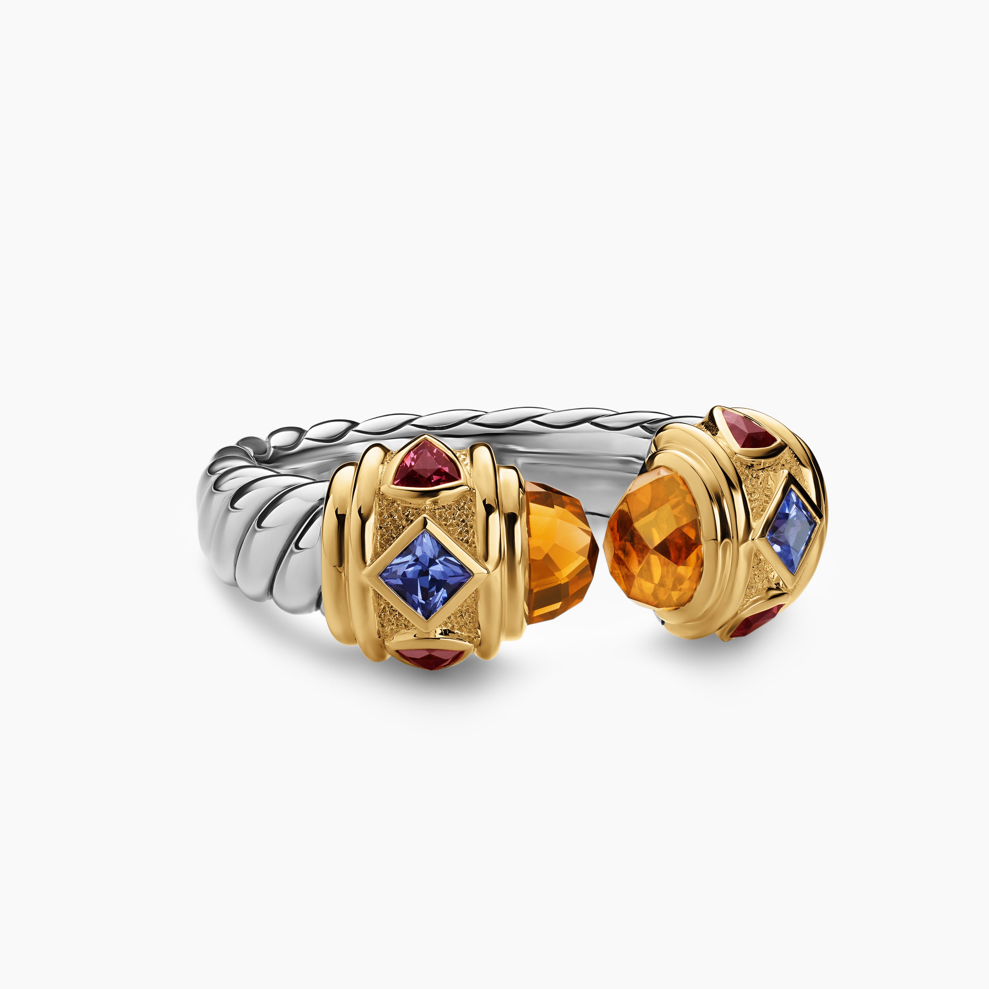 Womens Renaissance Color Ring in Sterling Silver with 14K Yellow Gold, 10mm