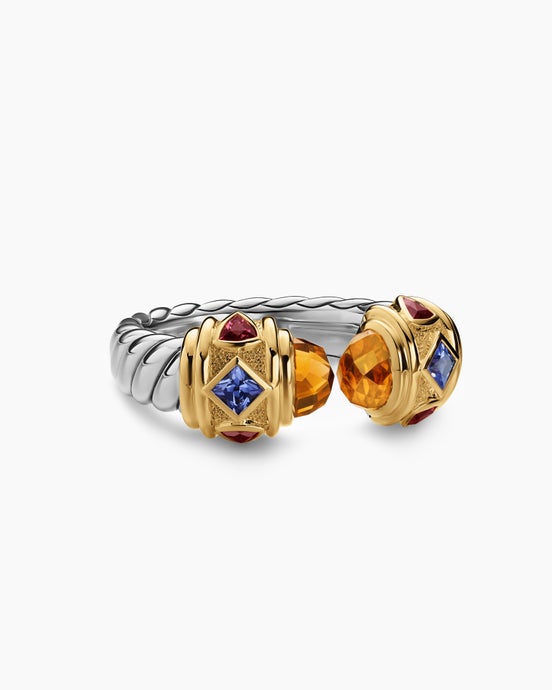 Bague couleur Renaissance® en argent massif avec or jaune 14 carats, citrine de Madère, tanzanite et grenat rhodolite, 9,9 mm