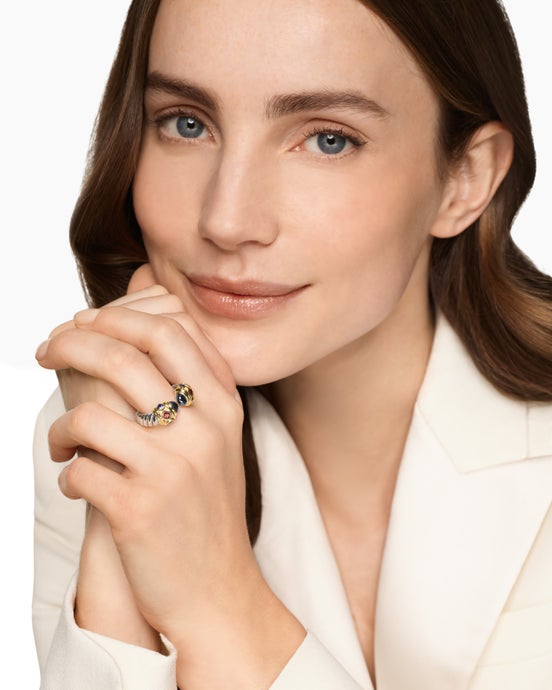 Renaissance® Colour Ring in Sterling Silver with 14K Yellow Gold, Hematine, Rhodolite Garnet and Iolite, 9.9mm