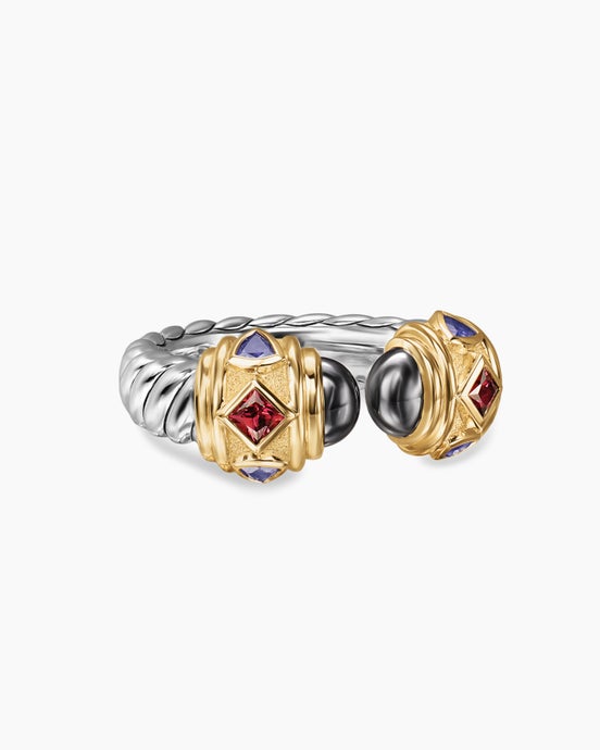 Renaissance® Colour Ring in Sterling Silver with 14K Yellow Gold, Hematine, Rhodolite Garnet and Iolite, 10mm