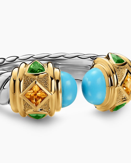 Womens Renaissance® Color Ring in Sterling Silver with 14K Yellow Gold, Turquoise, Madeira Citrine and Tsavorites, 10mm