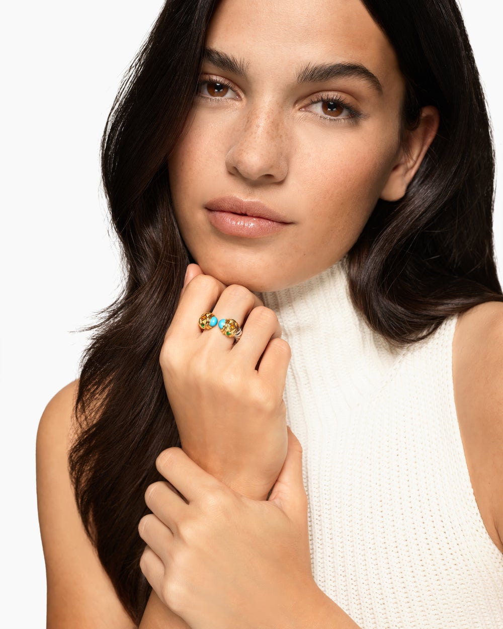 Womens Renaissance Colour Ring in Sterling Silver with 14ct Yellow Gold, 10mm