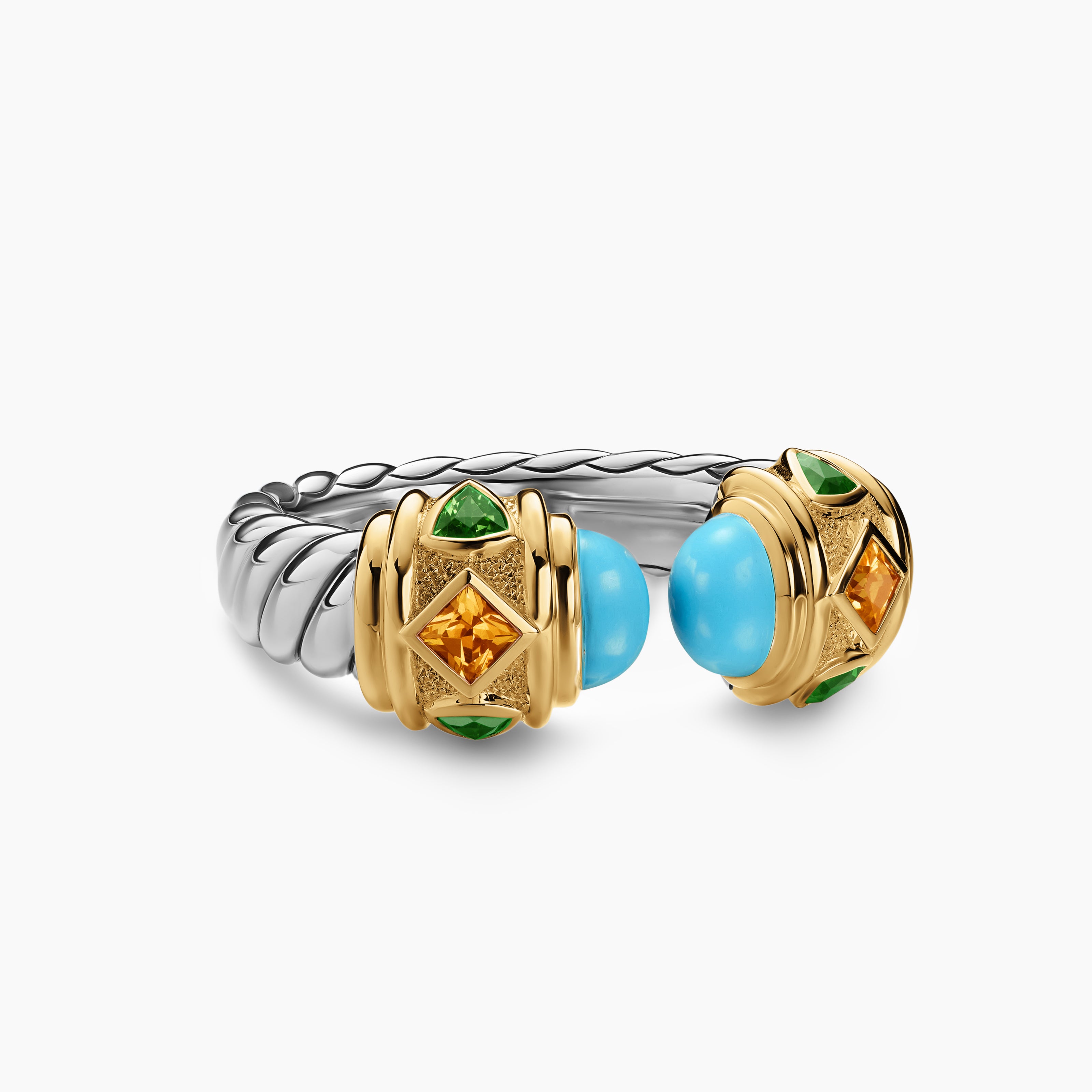 Womens Renaissance Color Ring in Sterling Silver with 14K Yellow Gold, 10mm