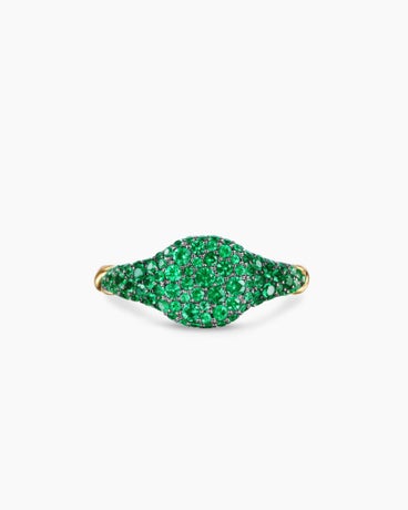 Petite Pavé Pinky Ring in 18K Yellow Gold with Emeralds, 7mm