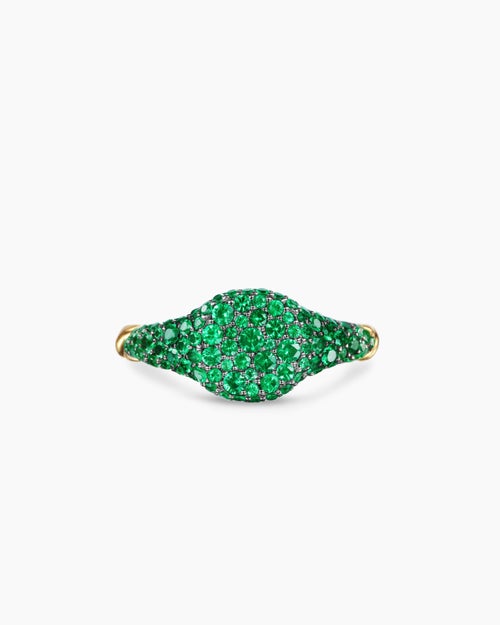 Womens Petite Pavé Pinky Ring in 18K Yellow Gold with Emeralds, 7mm