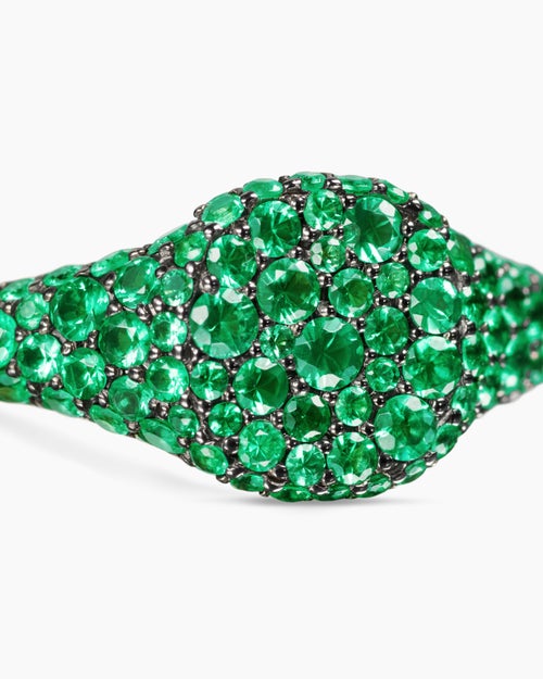 Womens Petite Pavé Pinky Ring in 18K Yellow Gold with Emeralds, 7mm