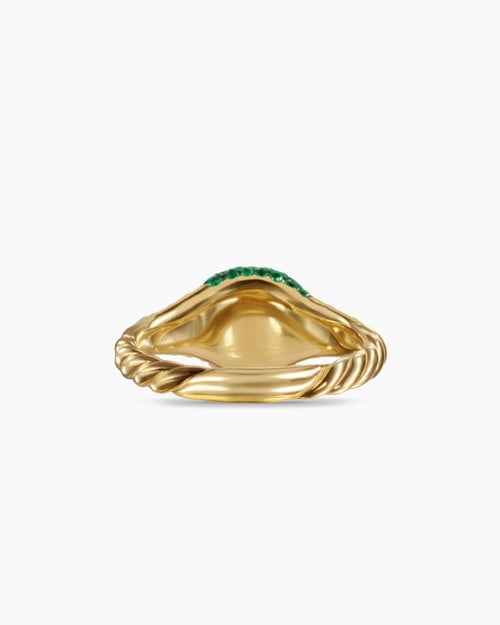 Womens Petite Pavé Pinky Ring in 18ct Yellow Gold with Emeralds, 7mm