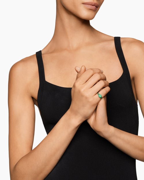 Womens Petite Pavé Pinky Ring in 18K Yellow Gold with Emeralds, 7mm