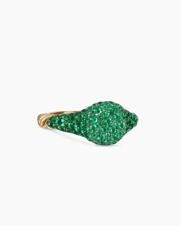 Petite Pavé Pinky Ring in 18K Yellow Gold with Emeralds, 7mm