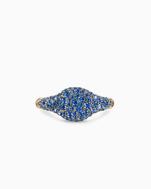 Womens Petite Pavé Pinky Ring in 18K Yellow Gold with Sapphires, 7mm