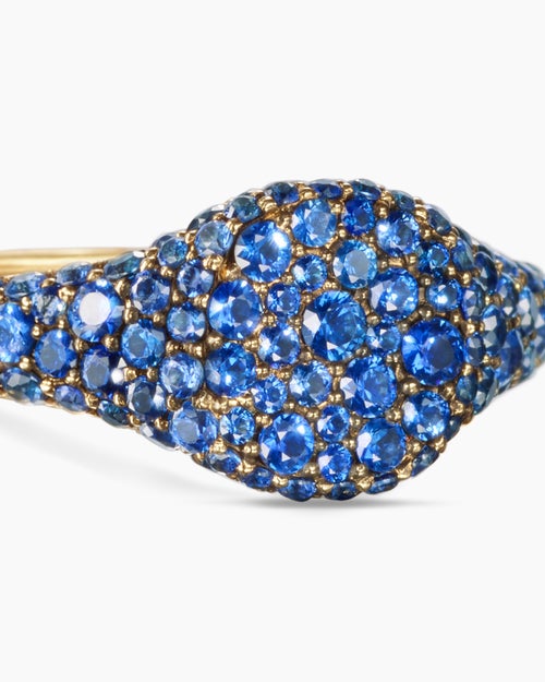 Womens Petite Pavé Pinky Ring in 18K Yellow Gold with Sapphires, 7mm