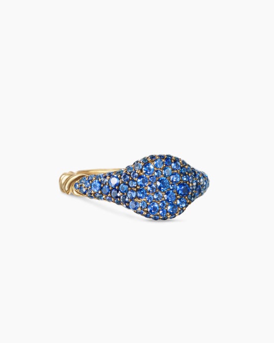 Petite Pavé Pinky Ring in 18K Yellow Gold with Sapphires, 7mm