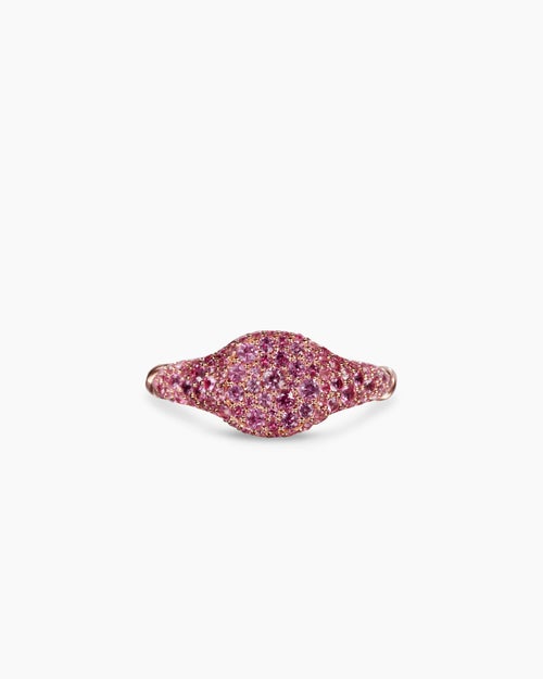 Womens Petite Pavé Pinky Ring in 18K Rose Gold with Pink Sapphires, 7mm