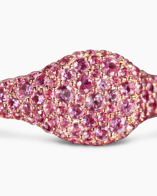 Womens Petite Pavé Pinky Ring in 18K Rose Gold with Pink Sapphires, 7mm