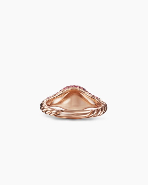 Womens Petite Pavé Pinky Ring in 18K Rose Gold with Pink Sapphires, 7mm