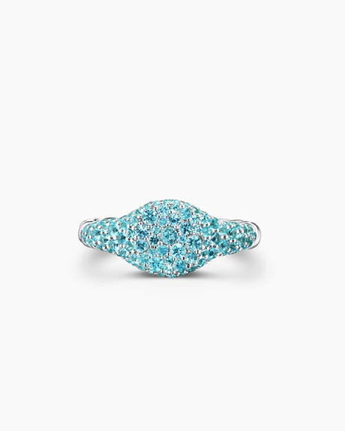 Womens Petite Pavé Pinky Ring in 18K White Gold with Paraiba Tourmalines, 7mm