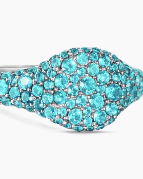 Womens Petite Pavé Pinky Ring in 18K White Gold with Paraiba Tourmalines, 7mm
