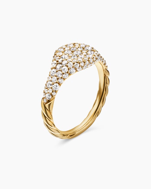 Womens Petite Pavé Pinky Ring in 18K Yellow Gold with Diamonds, 7mm