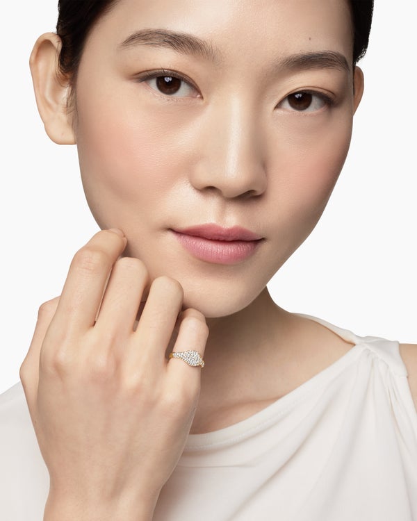 Bague de petite taille pour auriculaire à pavé en or jaune 18 carats, 7 mm