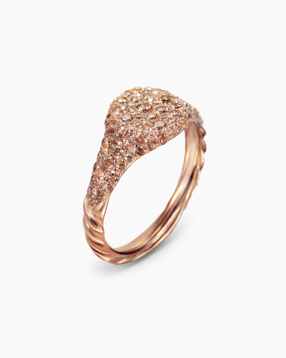 Womens Petite Pavé Pinky Ring in 18K Rose Gold with Cognac Diamonds, 7mm