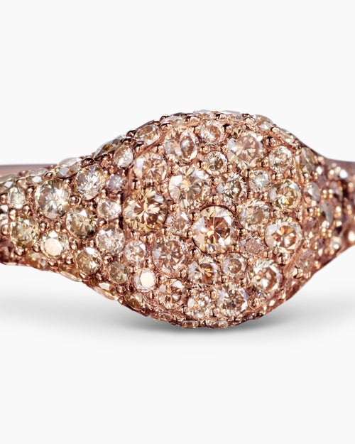 Womens Petite Pavé Pinky Ring in 18K Rose Gold with Cognac Diamonds, 7mm