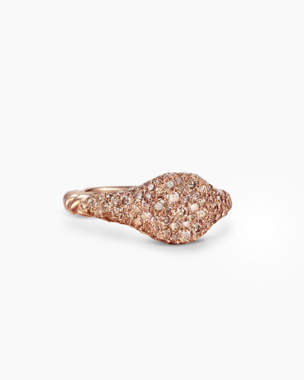Womens Petite Pavé Pinky Ring in 18K Rose Gold with Cognac Diamonds, 7mm