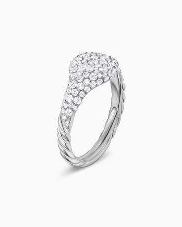 Petite Pavé Pinky Ring in 18K White Gold with Diamonds, 7mm