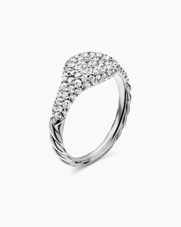 Petite Pavé Pinky Ring in 18K White Gold, 7mm