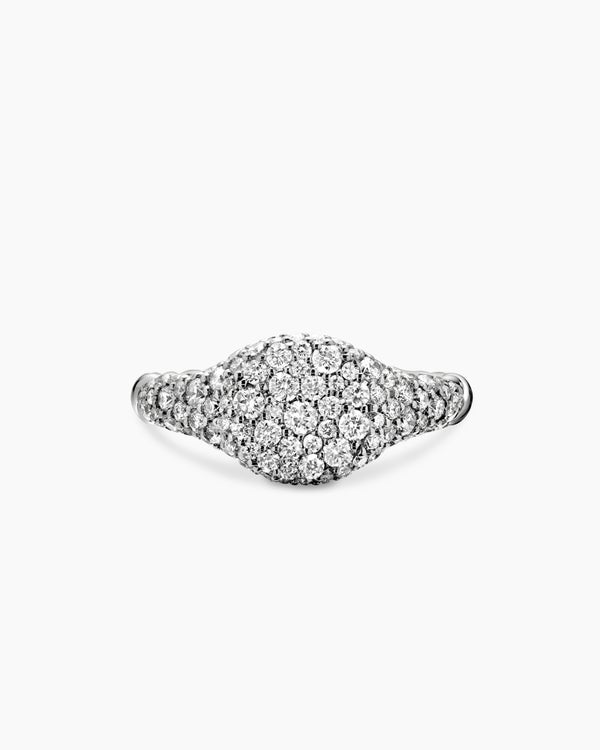 Petite Pavé Pinky Ring in 18K White Gold, 7mm