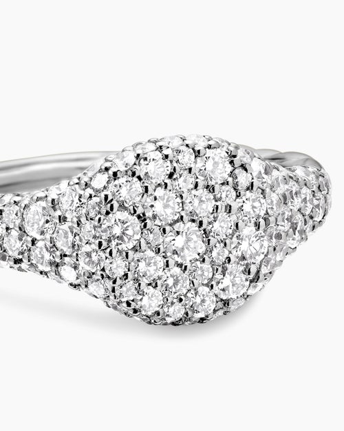 Womens Petite Pavé Pinky Ring in 18K White Gold with Diamonds, 7mm