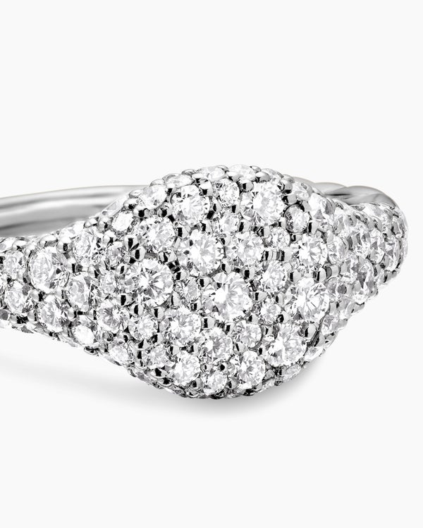 Petite Pavé Pinky Ring in 18K White Gold, 7mm