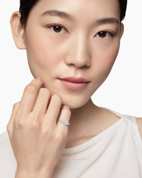 Petite Pavé Pinky Ring in 18K White Gold with Diamonds, 7mm