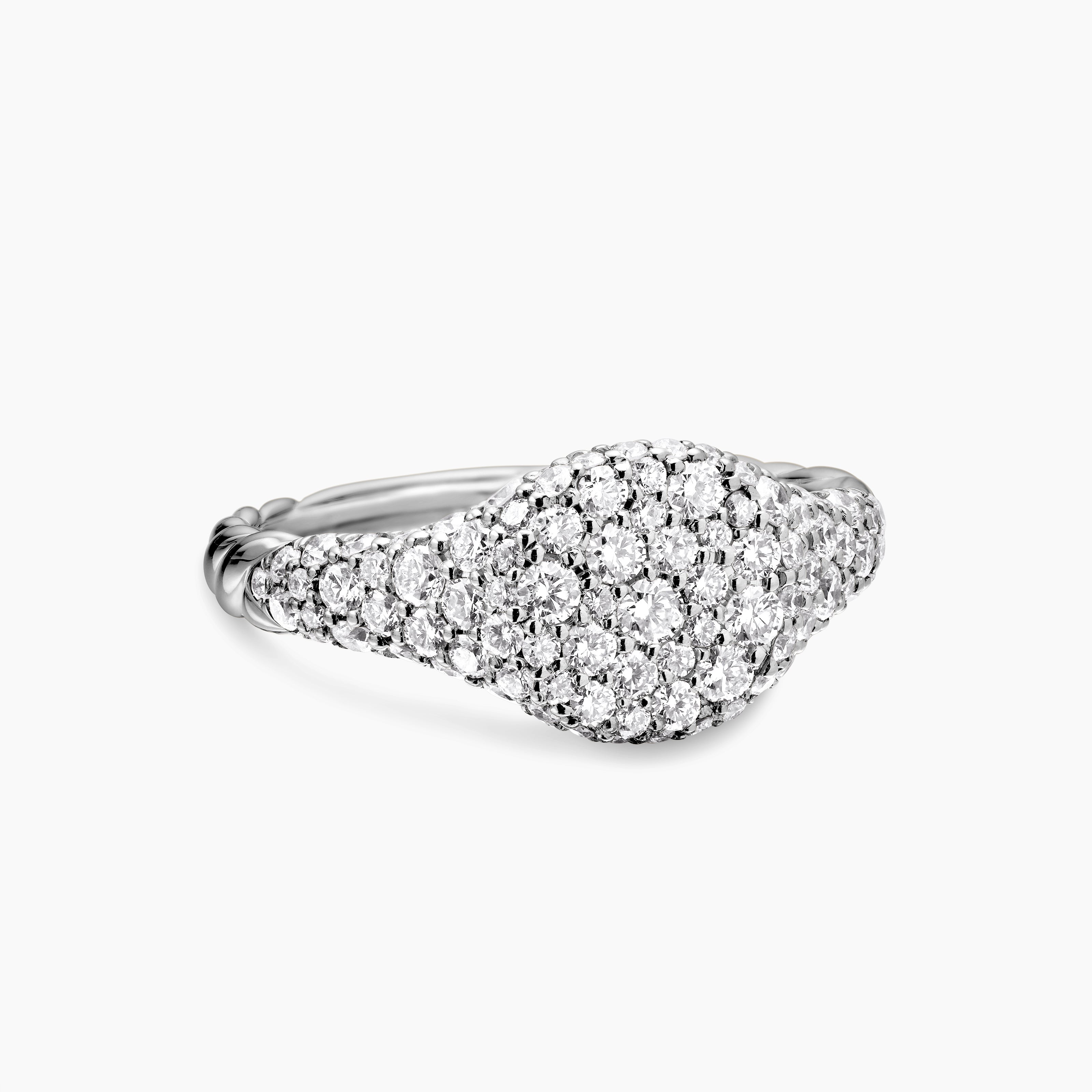 Womens Petite Pav&eacute; Pinky Ring in 18K White Gold, 7mm