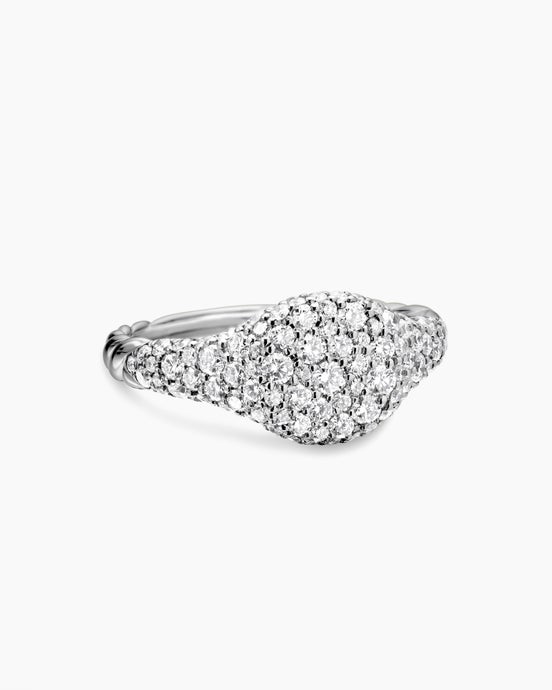 Petite Pavé Pinky Ring in 18K White Gold with Diamonds, 7mm