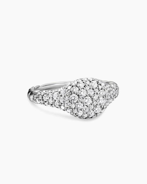 Womens Petite Pavé Pinky Ring in 18K White Gold, 7mm
