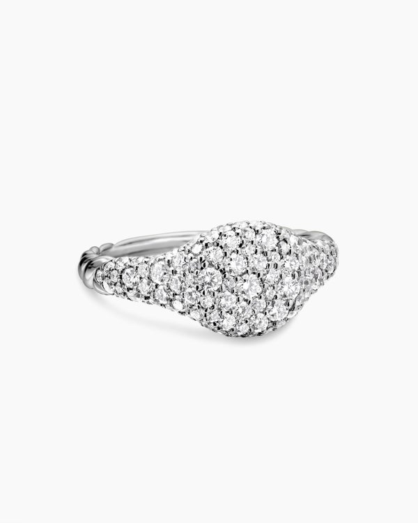 Petite Pavé Pinky Ring in 18K White Gold, 7mm