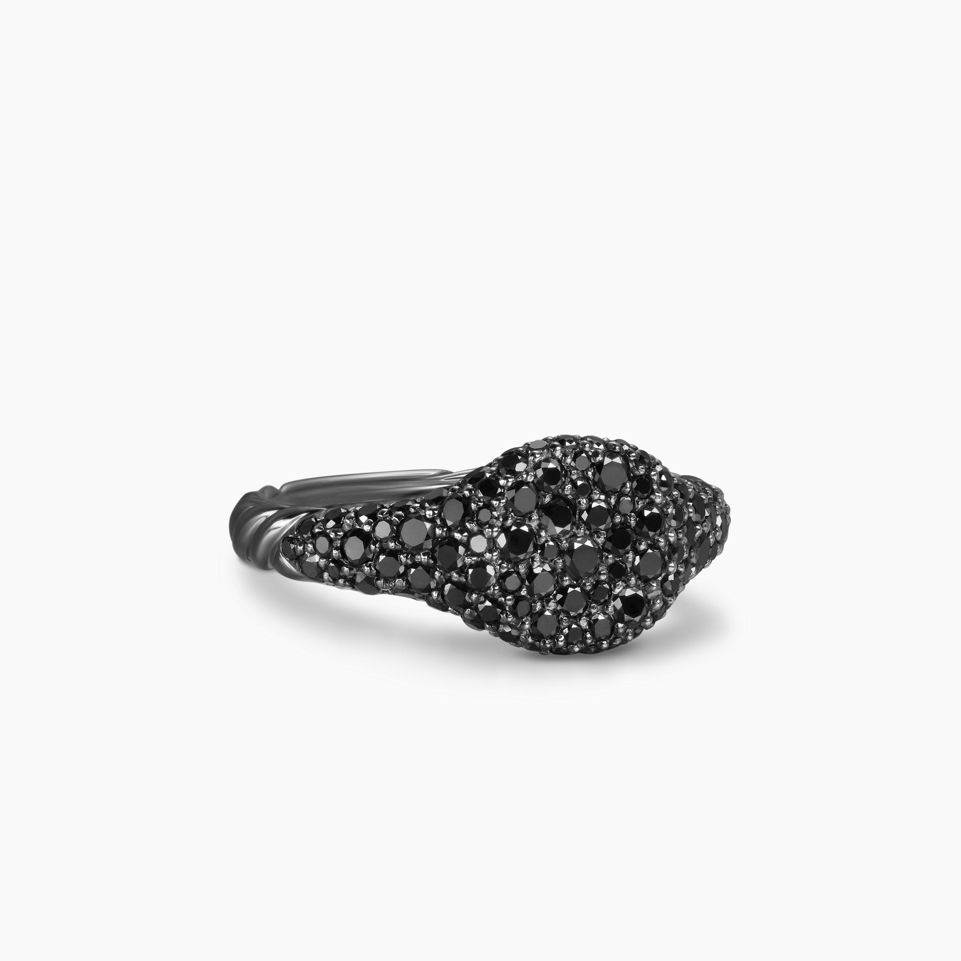 Womens Petite Pav&eacute; Pinky Ring in 18K White Gold with Black Rhodium and Black Diamonds, 7mm