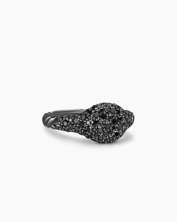 Petite Pavé Pinky Ring in 18K White Gold with Black Rhodium and Diamonds, 7mm