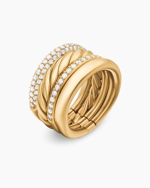Womens DY Mercer® Multi Row Ring in 18K Yellow Gold with Diamonds, 14mm