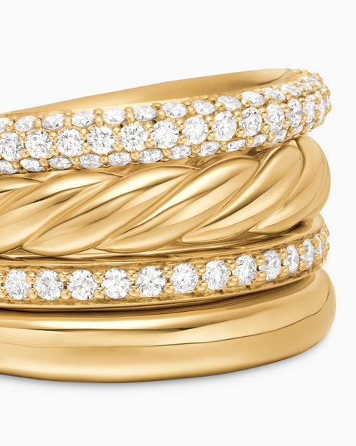 Womens DY Mercer® Multi Row Ring in 18K Yellow Gold with Diamonds, 14mm