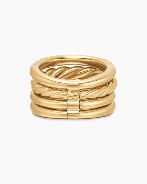 Womens DY Mercer Multi Row Ring in 18K Yellow Gold with Diamonds, 14mm