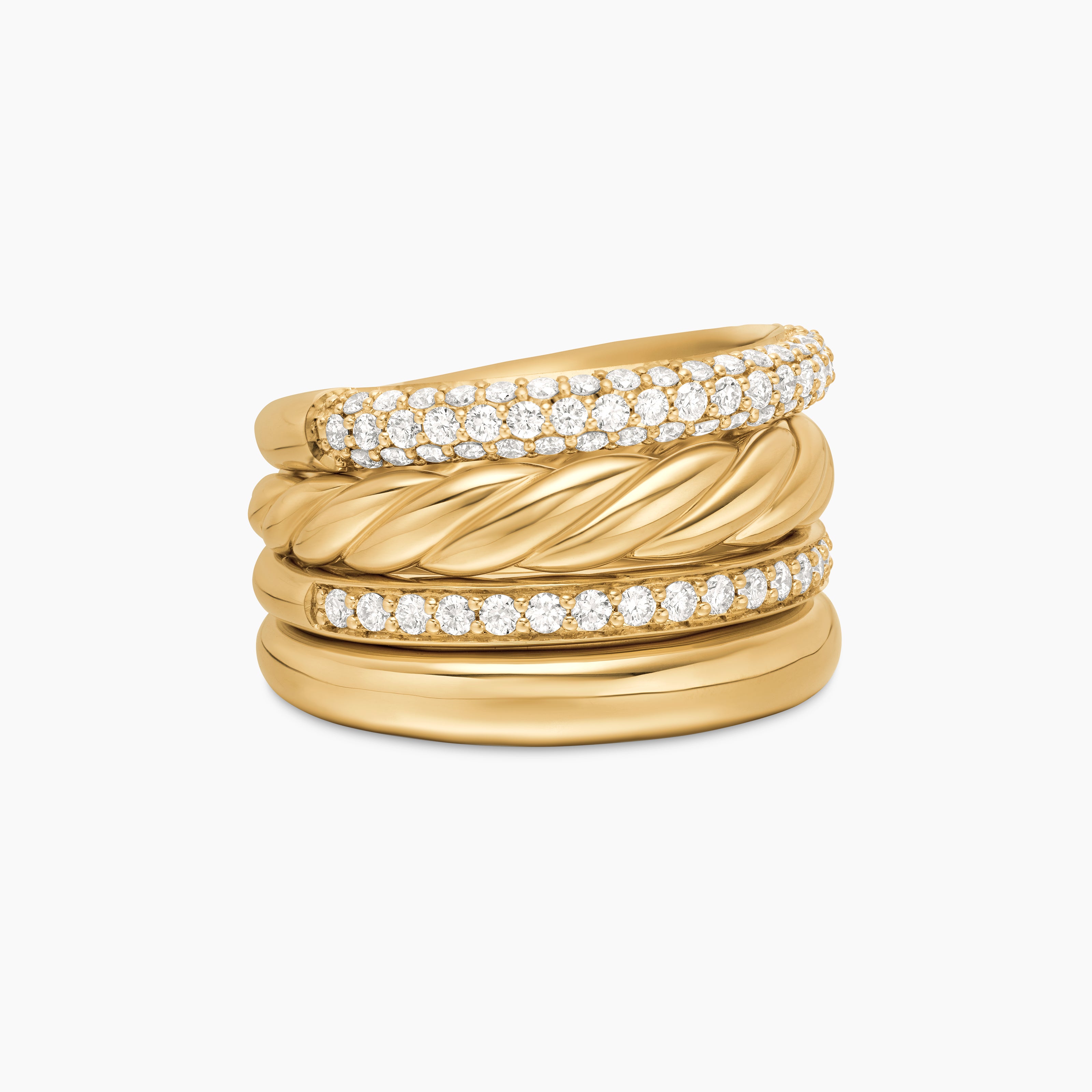 Womens DY Mercer Multi Row Ring in 18K Yellow Gold with Diamonds, 14mm