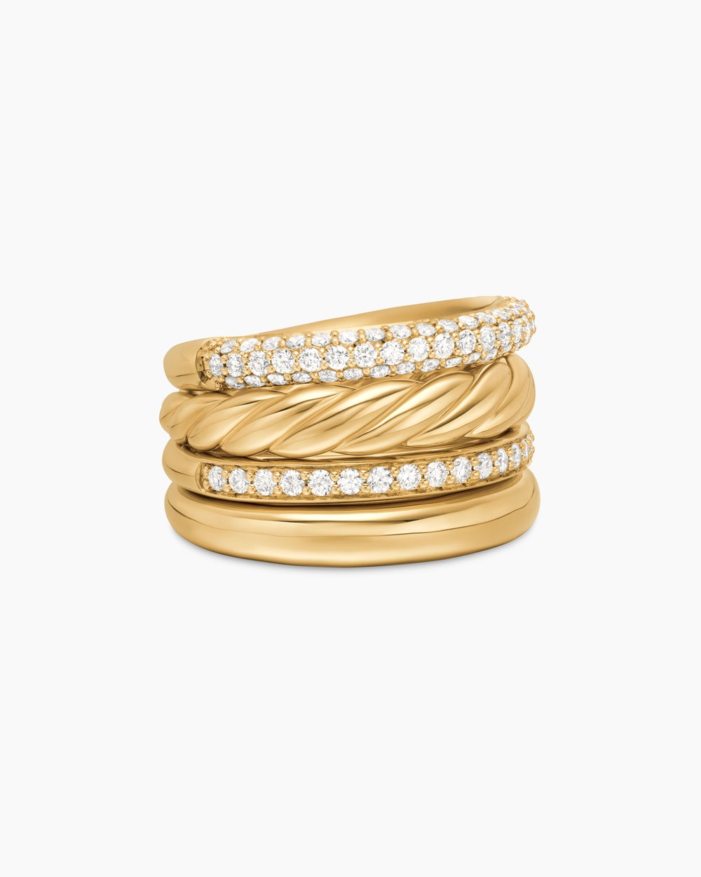 Womens DY Mercer Multi Row Ring in 18K Yellow Gold with Diamonds, 14mm