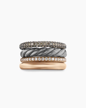 DY Mercer™ Melange Multi Row Ring in Sterling Silver with 18K Rose Gold and Diamonds, 14mm