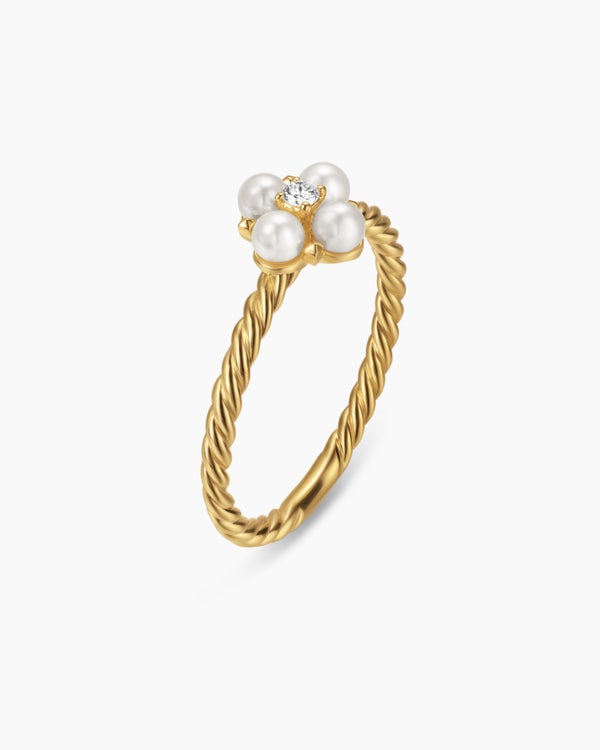 Petite Modern Renaissance Pearl Ring in 18K Yellow Gold with Diamond, 7.9mm