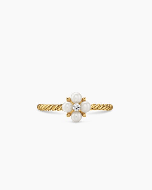 Womens Petite Modern Renaissance Pearl Ring in 18ct Yellow Gold with Diamond, 7.9mm