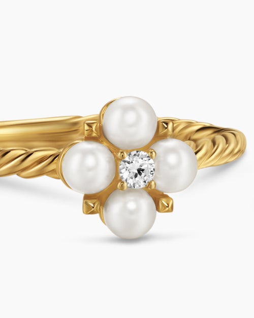 Womens Petite Modern Renaissance Pearl Ring in 18ct Yellow Gold with Diamond, 7.9mm