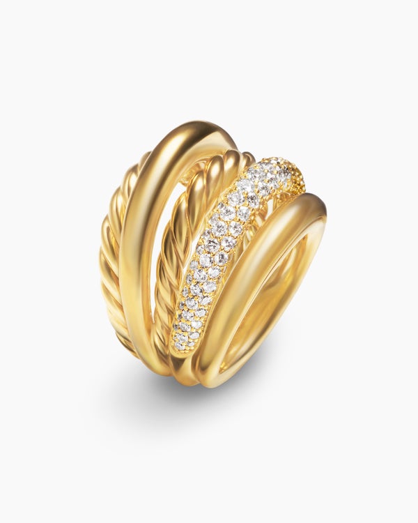 DY Mercer® Multi Row Ring in 18K Yellow Gold with Diamonds, 21mm