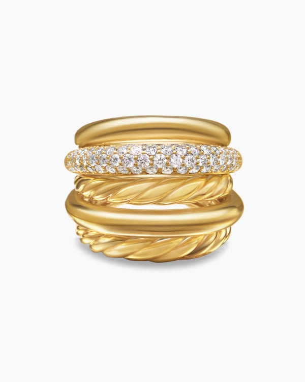 DY Mercer® Multi Row Ring in 18K Yellow Gold with Diamonds, 21mm